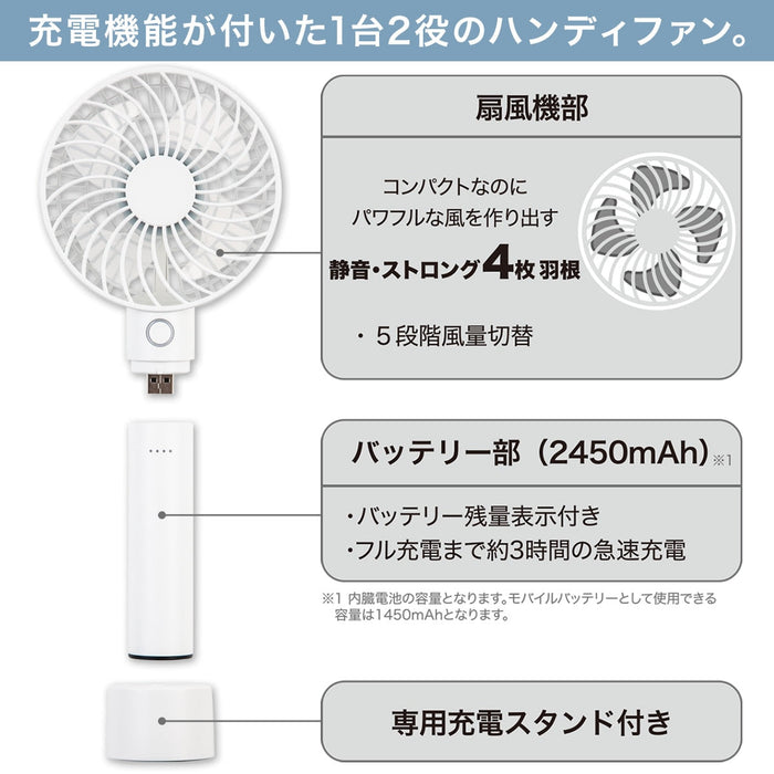 HANDY FAN AND POWERBANK WITH CHARGEABLE BASE HF316WH