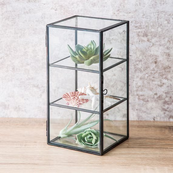 3TIER GLASS DISPLAY BOX W/BLACK FRAME W11D11H24