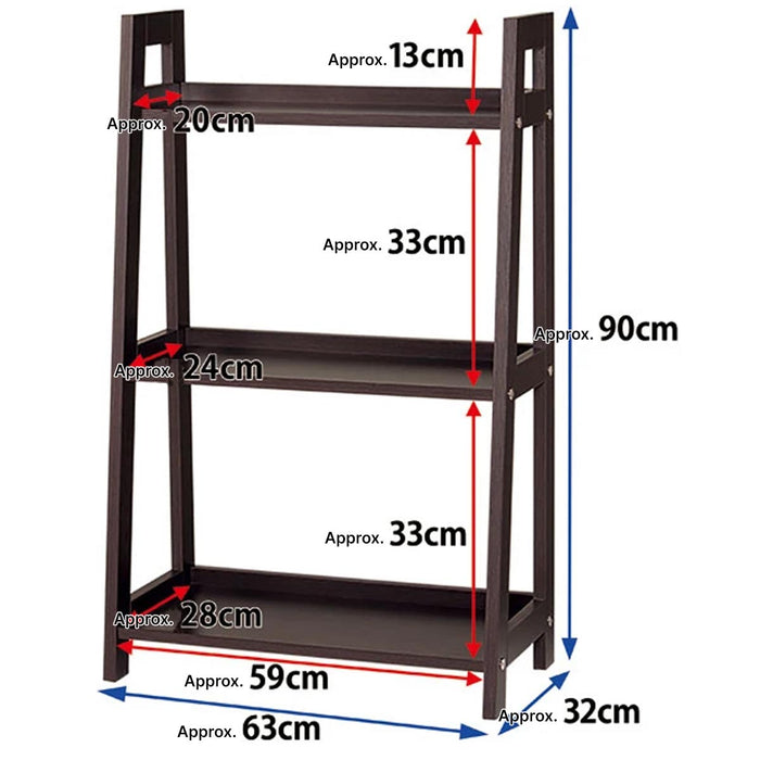 WOOD SHELF 3TIER LADDER-N DBR