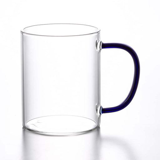 Hand made heat resistant glass cup with hande 400ml blue