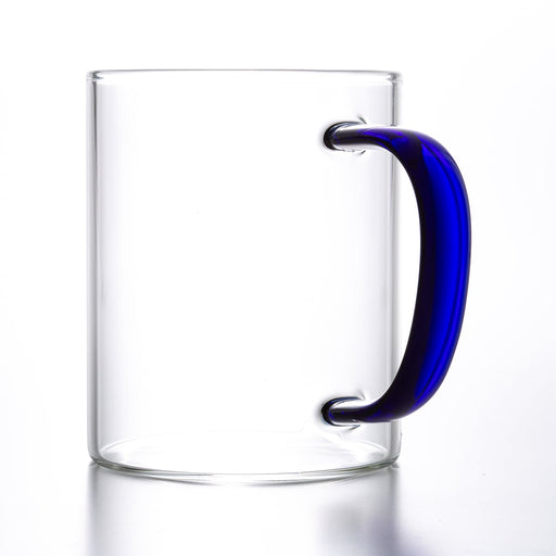 Hand made heat resistant glass cup with hande 400ml blue