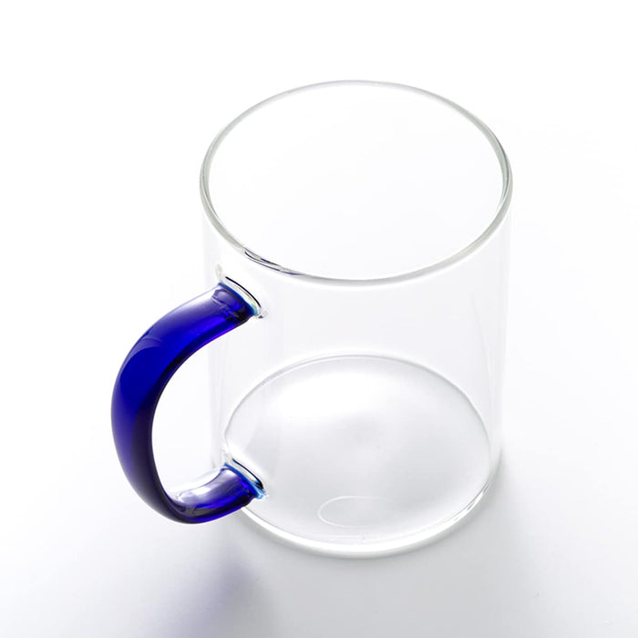 Hand made heat resistant glass cup with hande 400ml blue